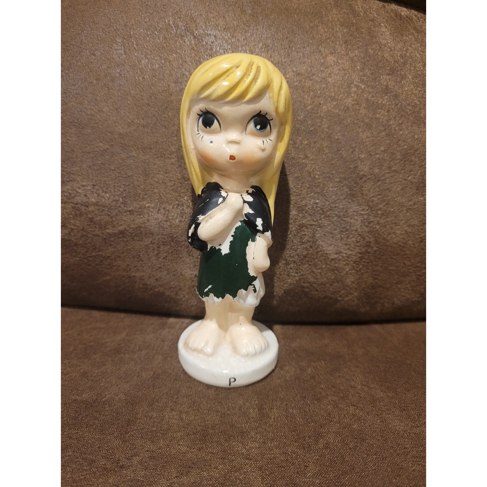 Vintage Japan Flintstone style girl pepper shakers